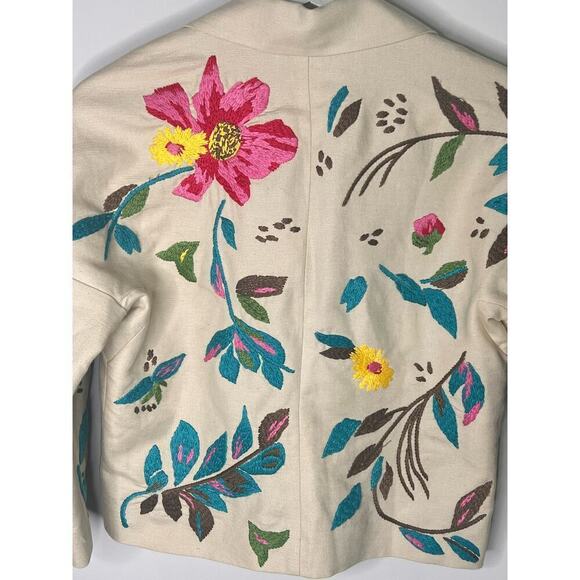 BCBGMaxAzria Embroidered Floral 3/4 Sleeve Cropped Blazer Beige Multi Women's S - Picture 8 of 10